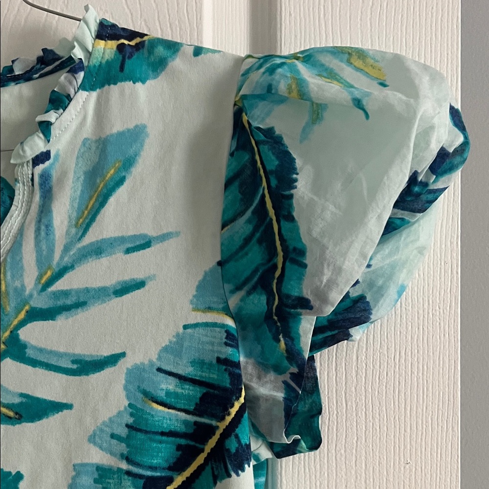 Chico's Aqua Tropical Leaf Pattern Short-Sleeve Blouse - size Small (Chico’s 0) - Picture 3 of 8